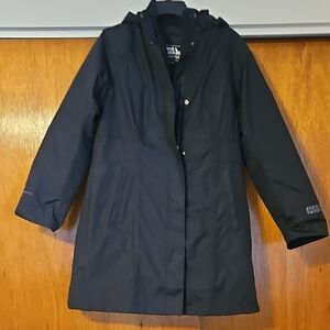 NWOT Eddie Bauer Women's Black On The Go Lined Rain Trench Coat PM